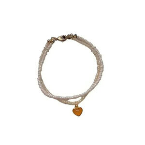 LAUREN CONRAD TWO WHITE BEADS CHAIN WITH PINK HEART